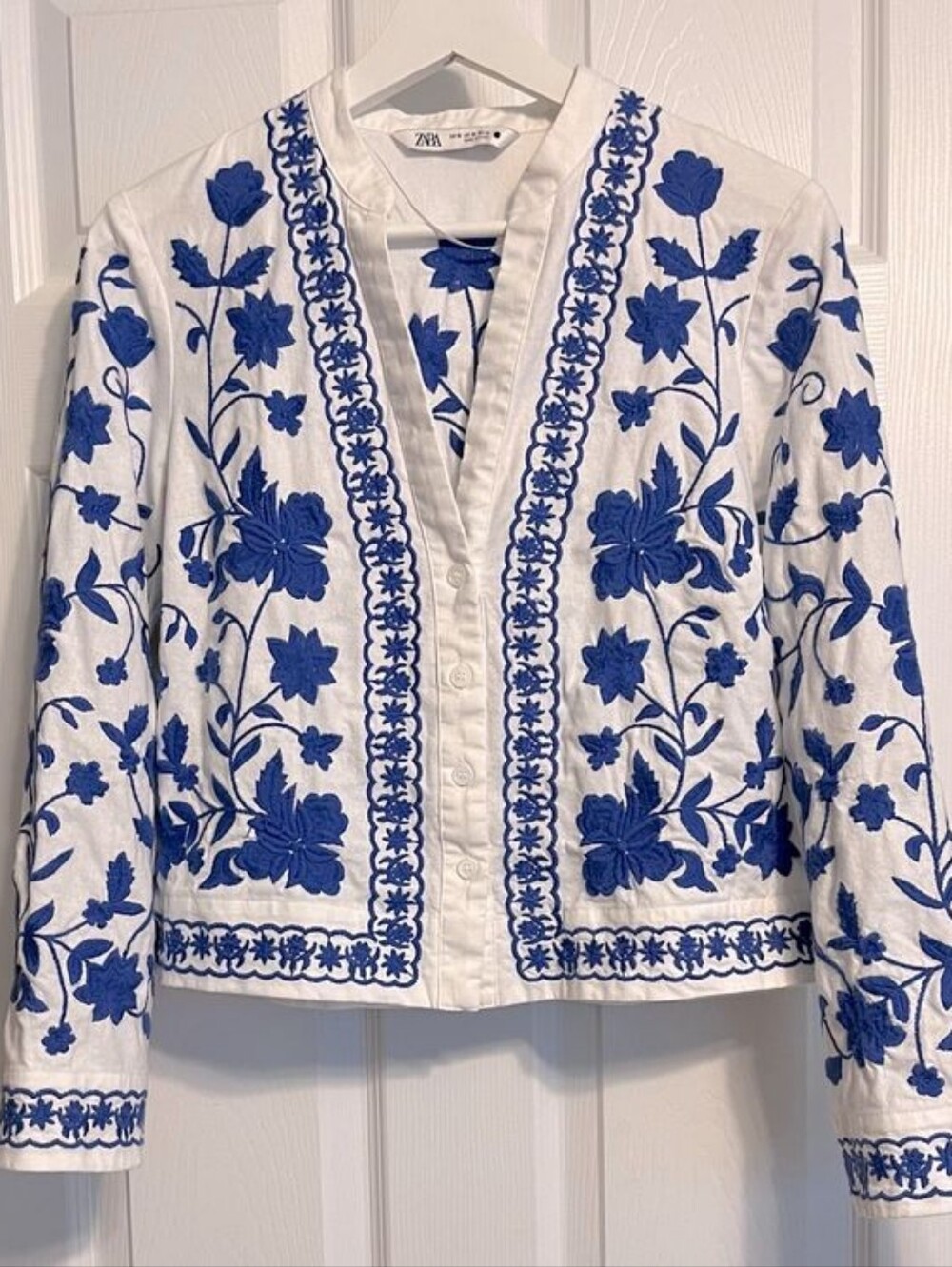 Blue & White Embroidered Jacket/Blouse and Tiered Skirt Set - Picture 4 of 4
